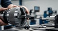 Close Up of a Metal Lathe Chuck Held by Hands in an Industrial Workshop Setting Demonstrating Precision Engineering Processes for Royalty Free Stock Photo