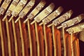Close up of metal letters on vintage typewriter. Conceptual image of old fashioned office work, communication or writing