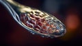 a close up of a metal spoon with a red substance on it