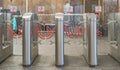 close up metal turnstile in modern company or building b