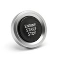 Close up of a metallic engine start stop button with black center on a white background Royalty Free Stock Photo