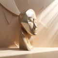 Close up of metallic face sculpture on beige background, created using generative ai technology Royalty Free Stock Photo