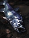 Close Up of a Metallic Silver Fish in Dark Water A dramatic detailed image showcasing the texture and reflective qualities of Royalty Free Stock Photo