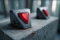 Close-Up of Metallic Warning Buttons with Red Triangular Indicators on a Concrete Surface Royalty Free Stock Photo