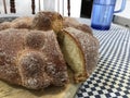 Close up of a mexican pan de muerto bread typical of the Day of the Dead celebration Royalty Free Stock Photo