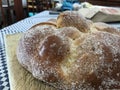 Close up of a mexican pan de muerto bread typical of the Day of the Dead celebration Royalty Free Stock Photo