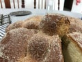 Close up of a mexican pan de muerto bread typical of the Day of the Dead celebration Royalty Free Stock Photo