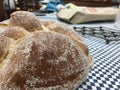 Close up of a mexican pan de muerto bread typical of the Day of the Dead celebration Royalty Free Stock Photo