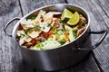 Close-up of mexican shredded Chicken Taco Soup Royalty Free Stock Photo