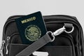 Close up of Mexico Passport in Black Travel Bag Pocket