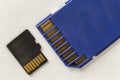 Close-up of micro SD memory card and SD adapter isolated on white copy space background. Modern technology concept Royalty Free Stock Photo