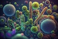 Close up of microbes including bacteria, virus, fungi etc. Royalty Free Stock Photo