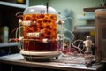 close-up of a microbial fuel cell in a laboratory setting