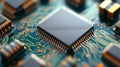 Close Up of a Microchip on a Circuit Board
