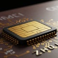 Close-up of a microchip on a circuit board, featuring a rectangular gold-plated surface Royalty Free Stock Photo