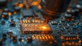 Close-up of a Microchip on a Circuit Board Generative AI Royalty Free Stock Photo