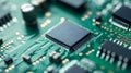 Close up of microchip on circuit board technology Royalty Free Stock Photo