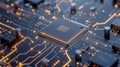 Close-up of Microchip on Glowing Circuit Board