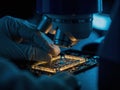 Close-Up of Microchip Inspection in Lab Setting Royalty Free Stock Photo