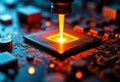 Close-up of a microchip with laser technology illuminating its surface Royalty Free Stock Photo