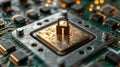 A close-up of a microchip secured with a padlock, symbolizing cybersecurity and technology Royalty Free Stock Photo