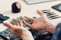 Close-up of microchips in hands, repairman pov