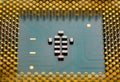Close up of microchips and pins on Main CPU PC processor circuit board Royalty Free Stock Photo