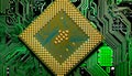 Close up of microchips and pins on Main CPU PC processor circuit Royalty Free Stock Photo