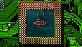 Close up of microchips and pins on Main CPU PC processor circuit Royalty Free Stock Photo