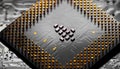 Close up of microchips and pins on Main CPU PC processor circuit Royalty Free Stock Photo