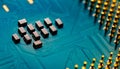 Close up of microchips and pins on Main CPU PC processor circuit Royalty Free Stock Photo