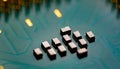 Close up of microchips and pins on Main CPU PC processor circuit Royalty Free Stock Photo