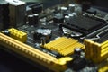 Close-up of a microcircuit or motherboard with connectors and connectors. Royalty Free Stock Photo