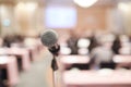 Close up of microphone in concert hall or conference room Royalty Free Stock Photo