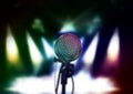 Close up of microphone in concert hall or conference room Royalty Free Stock Photo