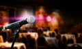 Close up of microphone in concert hall or conference room Royalty Free Stock Photo