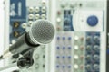 Close up of microphone in concert hall or conference room, Close up old microphone in conference room , Studio equipment Royalty Free Stock Photo