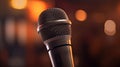 Close up of Microphone in concert hall or conference room. Microphone. Generative Ai Royalty Free Stock Photo