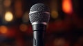 Close up of Microphone in concert hall or conference room. Microphone. Generative Ai Royalty Free Stock Photo