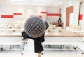 Close up of microphone in concert hall or conference room. Royalty Free Stock Photo