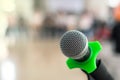 Close up of microphone in conference room on blurred background Royalty Free Stock Photo