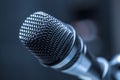 Close-up of microphone in conference room or concert hall Royalty Free Stock Photo