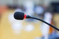 Close up a microphone in the conference room for speak Royalty Free Stock Photo