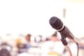 Close up microphone in conference on seminar room event background