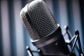 close-up of a microphone with fluffy windscreen Royalty Free Stock Photo