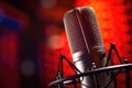 close-up of a microphone with fluffy windscreen Royalty Free Stock Photo