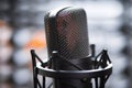 close-up of a microphone with fluffy windscreen Royalty Free Stock Photo