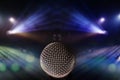 close up microphone with lights on stage background. music contest Royalty Free Stock Photo