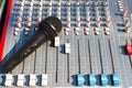 Microphone on Mixing Console of a big HiFi system, The audio equipment and control panel Royalty Free Stock Photo