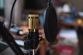 Close up of microphone at music studio, music concept Royalty Free Stock Photo